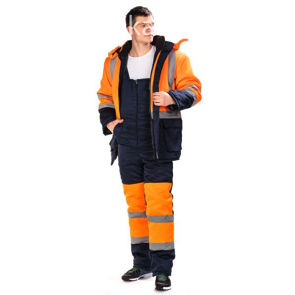 КОСТЮМ УТЕПЛЕННЫЙ ДЛЯ ДОРОЖНЫХ РАБОТ п/к, темно-синий, оранжевый