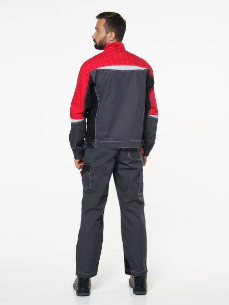Куртка "Фаворит-Мега": серая с красн., черн., СОП Тк. Rodos (ЧЗ)