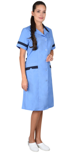 Халат "КЛАССИКА" женский, голубой с темно-синим (ЧЗ)