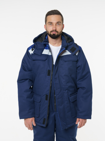 Куртка мужская зимняя Кур703 ткань Твил, цвет темно-синий с васильковым
