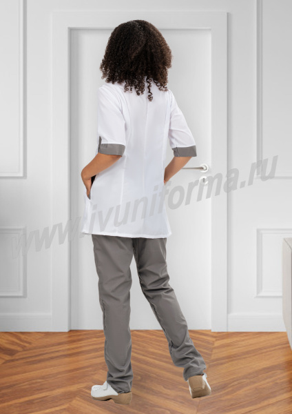 Костюм медицинский женский «Мелинда» белый с серым, куртка/брюки