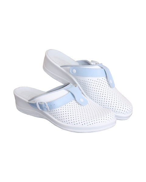 Сабо женские белые с голубым арт. 69630108/06 ЛЕРА нат. кожа, натур. стелька Молдшуз