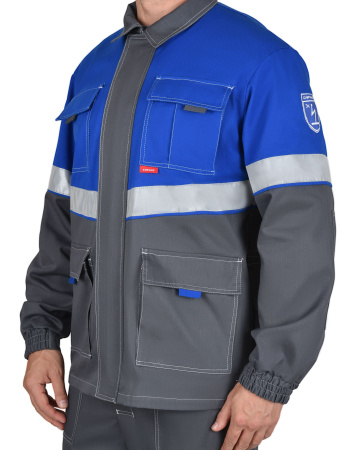 Куртка "Самотлор" длинная, серая с васильковым (ЧЗ)