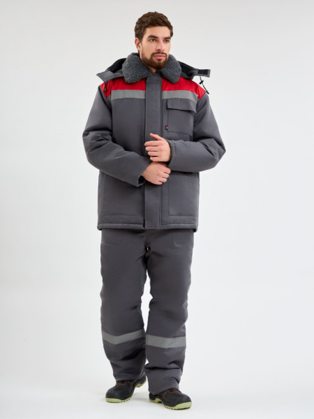 Костюм зимний Труженик-Ультра-1 СОП (тк.Смесовая,210) брюки, т.серый/красный