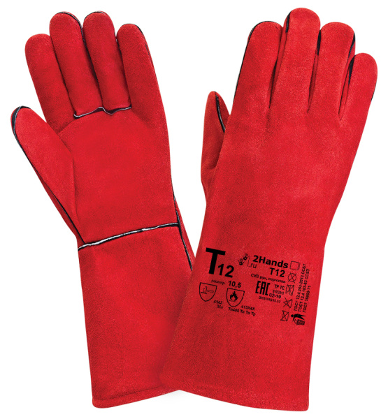 Краги спилковые красные Т12