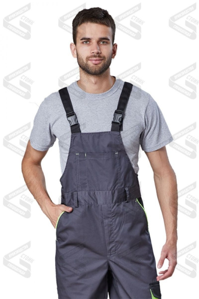 Полукомбинезон летний "Респект" тк. смесовая,т.серый/черный/лим., СОП