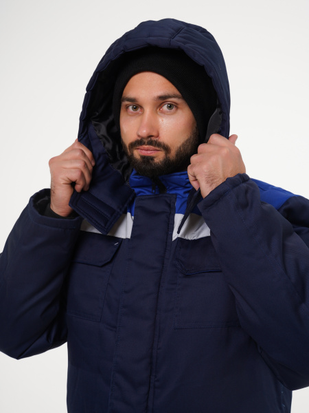 Куртка мужская зимняя Кур703 ткань Твил, цвет темно-синий с васильковым